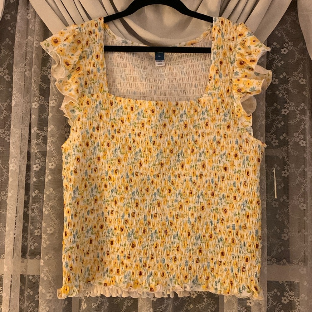 Old Navy Yellow Floral Ruffle Blouse